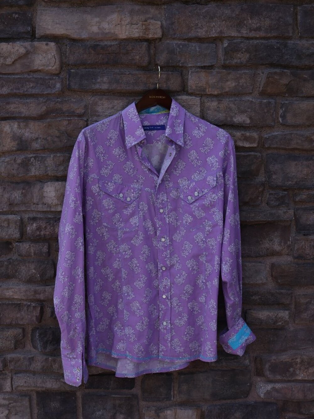 Georg Roth Men’s Purple Paisley Western Pearl Snap Shirt Large